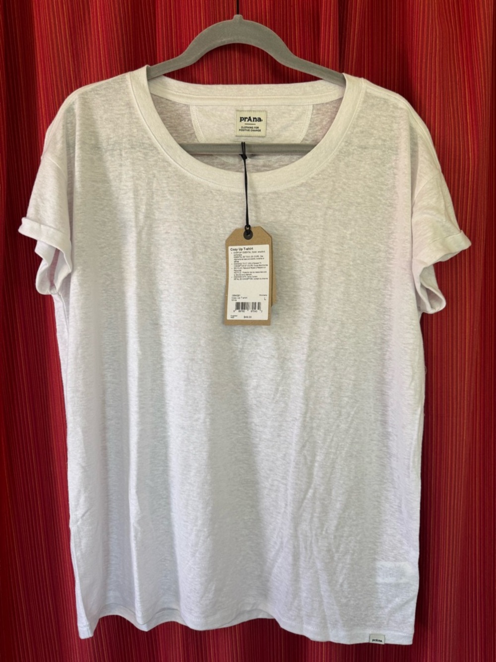 prAna Women’s Cozy Up T-Shirt White Crewneck Hemp Sustainable - Size Large